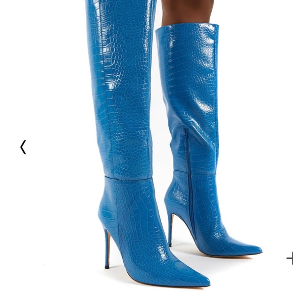 Blue Croc Knee High Stiletto Heel Boots - Picture 5 of 7